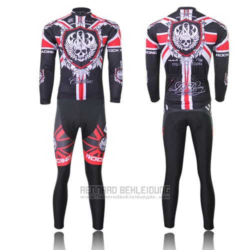 2013 Fahrradbekleidung Rock Racing Shwarz und Rot Trikot Langarm und Tragerhose